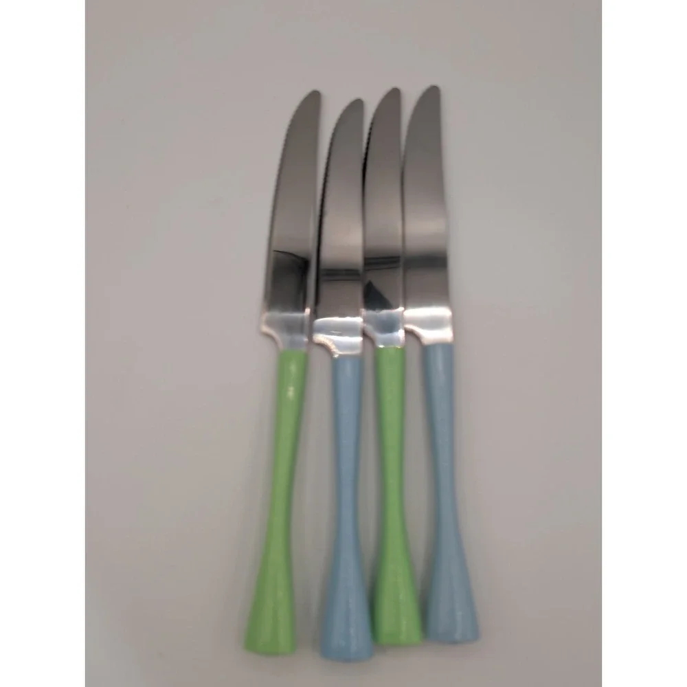 12pc Stainless Steel Flatware Set Mint Green Sky Blue Forks Knives Spoons